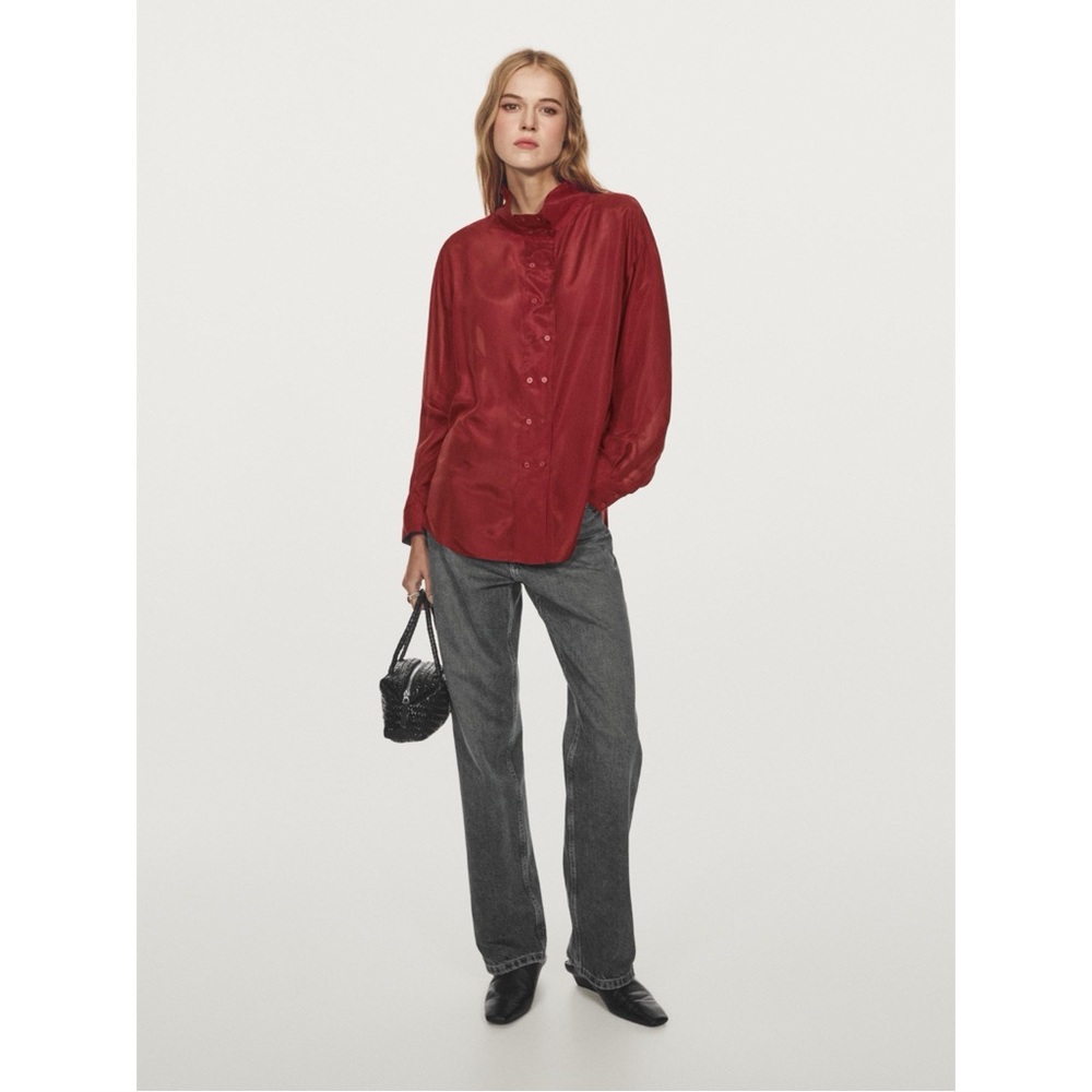 NWT Massimo Dutti 100% Silk Funnel High Neck Blouse size Medium